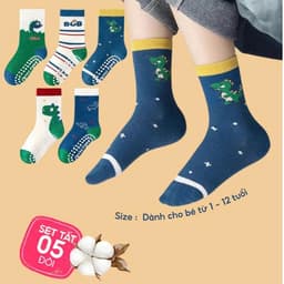 (MUA 10 TẶNG 1) Set 5 Đôi Tất Trẻ Em - Bé Trai Cổ Lửng Cotton Họa Tiết Khủng Long Cho Bé Trai Gái 1-12 Tuổi 8