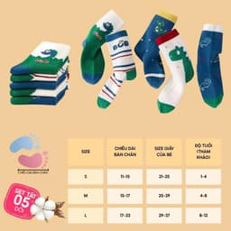 (MUA 10 TẶNG 1) Set 5 Đôi Tất Trẻ Em - Bé Trai Cổ Lửng Cotton Họa Tiết Khủng Long Cho Bé Trai Gái 1-12 Tuổi 3