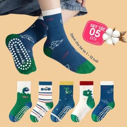 (MUA 10 TẶNG 1) Set 5 Đôi Tất Trẻ Em - Bé Trai Cổ Lửng Cotton Họa Tiết Khủng Long Cho Bé Trai Gái 1-12 Tuổi 4