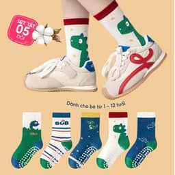 (MUA 10 TẶNG 1) Set 5 Đôi Tất Trẻ Em - Bé Trai Cổ Lửng Cotton Họa Tiết Khủng Long Cho Bé Trai Gái 1-12 Tuổi 1