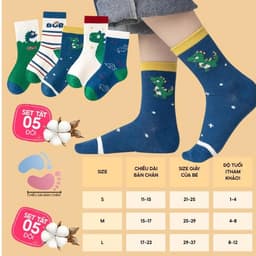 (MUA 10 TẶNG 1) Set 5 Đôi Tất Trẻ Em - Bé Trai Cổ Lửng Cotton Họa Tiết Khủng Long Cho Bé Trai Gái 1-12 Tuổi 5