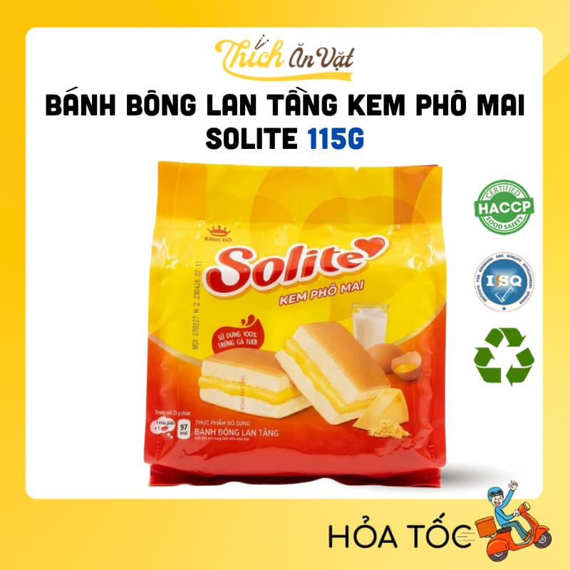 Bánh Bông Lan Tầng Kem Phô Mai Solite 115g (5 Gói x 23g) - Thích Ăn Vặt