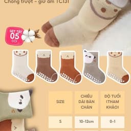 Set 5 Đôi Tất Sơ Sinh Chống Trượt UNDERCOOL Combo 5 vớ Cho Bé Trai Bé Trai - Gái 0-4 Tuổi Hình Gấu Giữ Ấm Cổ Ngắn TC131 4