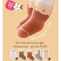 Set 5 Đôi Tất Sơ Sinh Chống Trượt UNDERCOOL Combo 5 vớ Cho Bé Trai Bé Trai - Gái 0-4 Tuổi Hình Gấu Giữ Ấm Cổ Ngắn TC131 3
