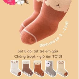 Set 5 Đôi Tất Sơ Sinh Chống Trượt UNDERCOOL Combo 5 vớ Cho Bé Trai Bé Trai - Gái 0-4 Tuổi Hình Gấu Giữ Ấm Cổ Ngắn TC131 6