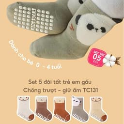 Set 5 Đôi Tất Sơ Sinh Chống Trượt UNDERCOOL Combo 5 vớ Cho Bé Trai Bé Trai - Gái 0-4 Tuổi Hình Gấu Giữ Ấm Cổ Ngắn TC131 8