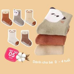 Set 5 Đôi Tất Sơ Sinh Chống Trượt UNDERCOOL Combo 5 vớ Cho Bé Trai Bé Trai - Gái 0-4 Tuổi Hình Gấu Giữ Ấm Cổ Ngắn TC131 1