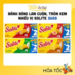 Bánh Solite Kinh Đô - Bánh Bông Lan Cuộn Kem, Tròn Kem Vị Dâu, Lá Dứa, Bơ Sữa Solite 360g (18+2) 1