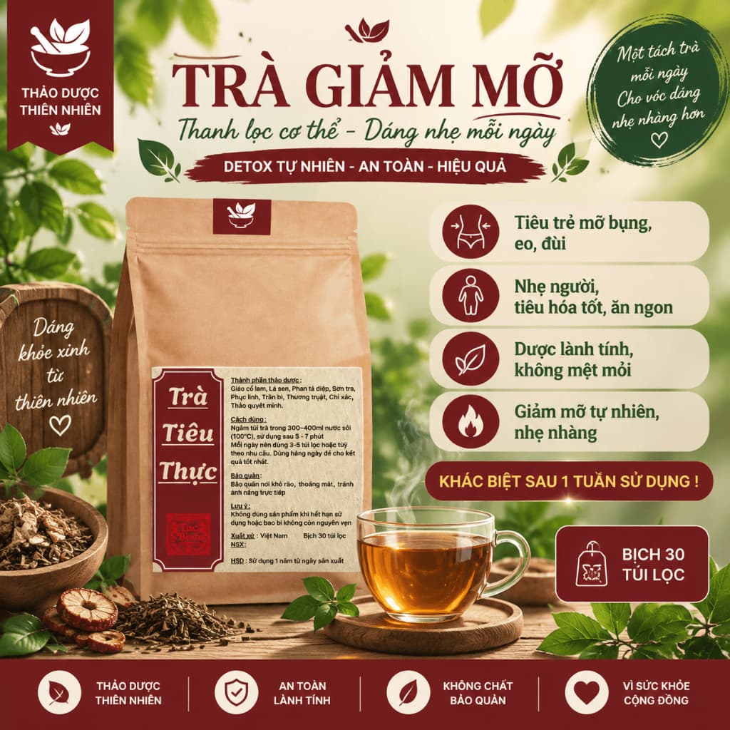 Trà Giảm Mỡ - Trà Tiêu Thực, Detox thải mỡ bụng, đùi giúp nhẹ người, điều chỉnh cân nặng.