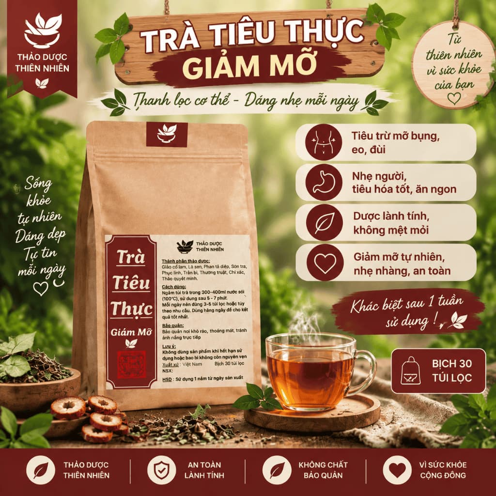 Trà Tiêu Thực Giảm Mỡ - Trà Detox thải mỡ bụng, đùi giúp nhẹ người, điều chỉnh cơ thể