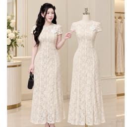 Xukadress _ Váy ren hoa dự tiệc tay ngắn dáng dài sang chảnh 1