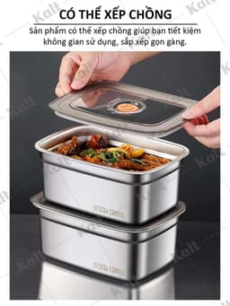 Hộp Đựng Thực Phẩm Inox 304 Chữ Nhật Nhiều Dung Tích Đựng Thực Phẩm Đa Năng KALT DT240800801 9