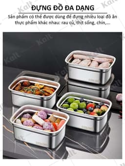 Hộp Đựng Thực Phẩm Inox 304 Chữ Nhật Nhiều Dung Tích Đựng Thực Phẩm Đa Năng KALT DT240800801 4