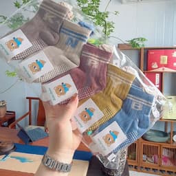(TẤT SƠ SINH) Set 5 Đôi Tất Cotton Kèm Chống Trượt Cho Các Bé Phối Nhiều Họa Tiết Mã Mới Nhất 6