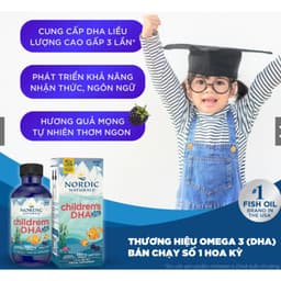 DHA Extra đậm đặc 880mg Nordic Naturals hỗ trợ phát triển não bộ và khả năng nhận thức cho bé từ 1 tuổi+ 5