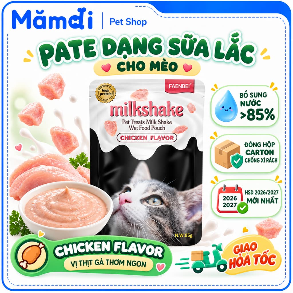 Pate Sữa Lắc FAENBEI 85g Cho Mèo Gà Sữa Dê Dễ Hấp Thu Cấp Nước Ngừa Sỏi Thận Súp Thưởng Thơm Ngon Cho Mèo Con Mèo Lớn
