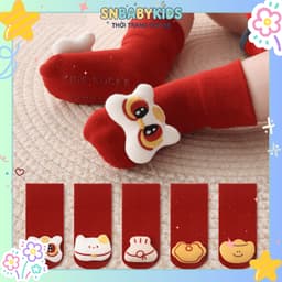Vớ Cổ Cao Cho Bé Màu Đỏ Họa Tiết 3D Dễ Thương, Tất Trẻ Em Phong Cách Tết Noel SNBABYKIDS 1