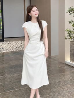 QCDX_Đầm váy dài, đầm đi tiệc, váy tiểu thư, đầm dáng dài xếp ly eo Chất Tuyết Nhung tay cộc 6