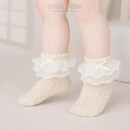 Tất Ren 2 Tầng Cho Bé Gái Phối Bèo Hoa Nơ Nhỏ Dễ Thương, Vớ Bèo Ren Thời Trang Hàn Quốc SNBABYKIDS 3