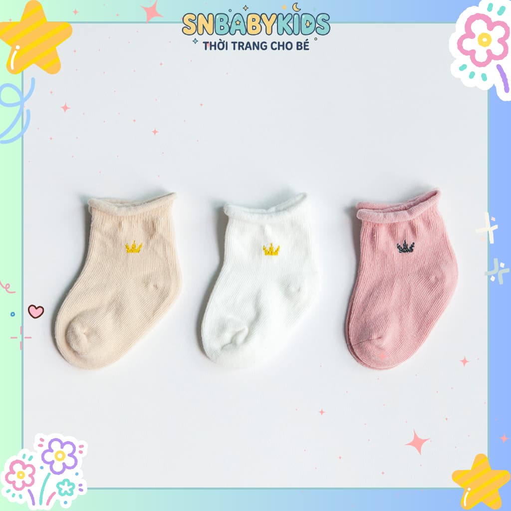 Set 3 Đôi Vớ Cổ Ngắn Cho Bé Họa Tiết Vương Miện Dễ Thương, Vớ Trẻ Em Giá Rẻ Đáng Yêu SNBABYKIDS