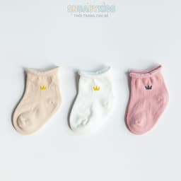 Set 3 Đôi Vớ Cổ Ngắn Cho Bé Họa Tiết Vương Miện Dễ Thương, Vớ Trẻ Em Giá Rẻ Đáng Yêu SNBABYKIDS 5