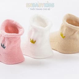 Set 3 Đôi Vớ Cổ Ngắn Cho Bé Họa Tiết Vương Miện Dễ Thương, Vớ Trẻ Em Giá Rẻ Đáng Yêu SNBABYKIDS 4