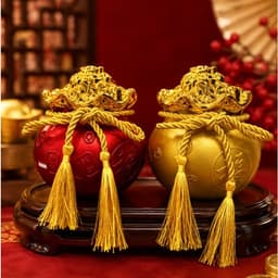 Hũ Tài Lộc Kim Tiền Phong Thủy, Hũ Đựng Gạo Muối Trang Trí Bàn Thờ Thần Tài, Kích Thước 12.5x11.5cm 2