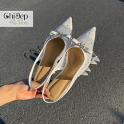 Giày cao gót lưới đính đá 1-5-7-9 phân, Sandal lụa lưới đính nơ sang trọng - U156 8
