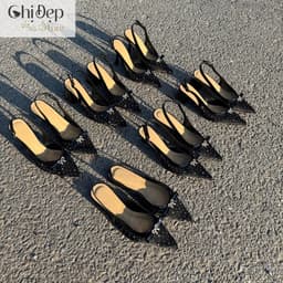 Giày cao gót lưới đính đá 1-5-7-9 phân, Sandal lụa lưới đính nơ sang trọng - U156 3