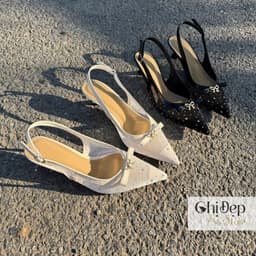 Giày cao gót lưới đính đá 1-5-7-9 phân, Sandal lụa lưới đính nơ sang trọng - U156 5