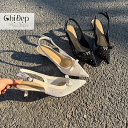 Giày cao gót lưới đính đá 1-5-7-9 phân, Sandal lụa lưới đính nơ sang trọng - U156 1