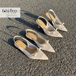 Giày cao gót lưới đính đá 1-5-7-9 phân, Sandal lụa lưới đính nơ sang trọng - U156 6