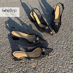 Giày cao gót lưới đính đá 1-5-7-9 phân, Sandal lụa lưới đính nơ sang trọng - U156 7