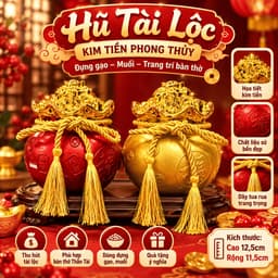 Hũ Tài Lộc Kim Tiền Phong Thủy, Hũ Đựng Gạo Muối Trang Trí Bàn Thờ Thần Tài, Kích Thước 12.5x11.5cm 1