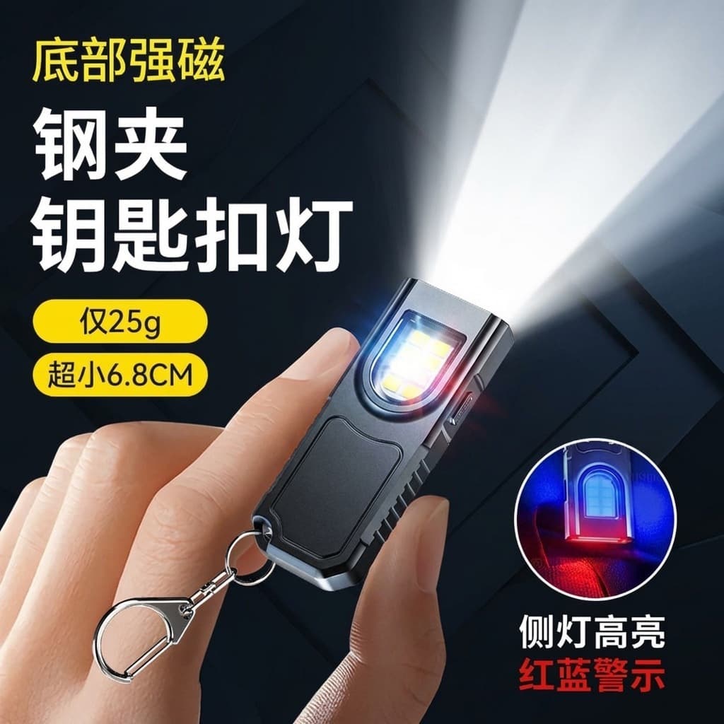 Đèn pin móc khóa LED COB Mini mạnh mẽ, sạc USB C, treo được, chống nước, dùng cho cắm trại, đi bộ, bỏ túi.