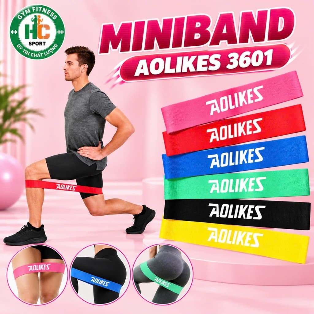 Dây Mini Band Cao Su Kháng Lực Aolikes A-3601 | Dây Miniband Tập Mông Đùi, Bộ 6 Dây Tặng Kèm Túi