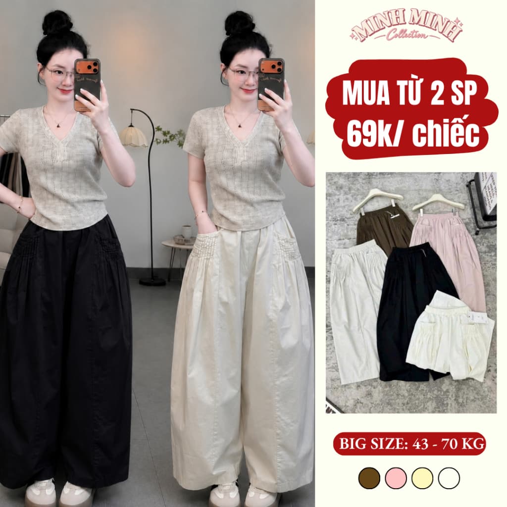 [GIÁ RẺ NHẤT] COMBO 2 Quần Nữ Ống Suông Chất Gió Xếp Ly Túi, Cạp Chun Co Giãn - Quần Dài Form Rộng Dễ Phối Đồ Q7