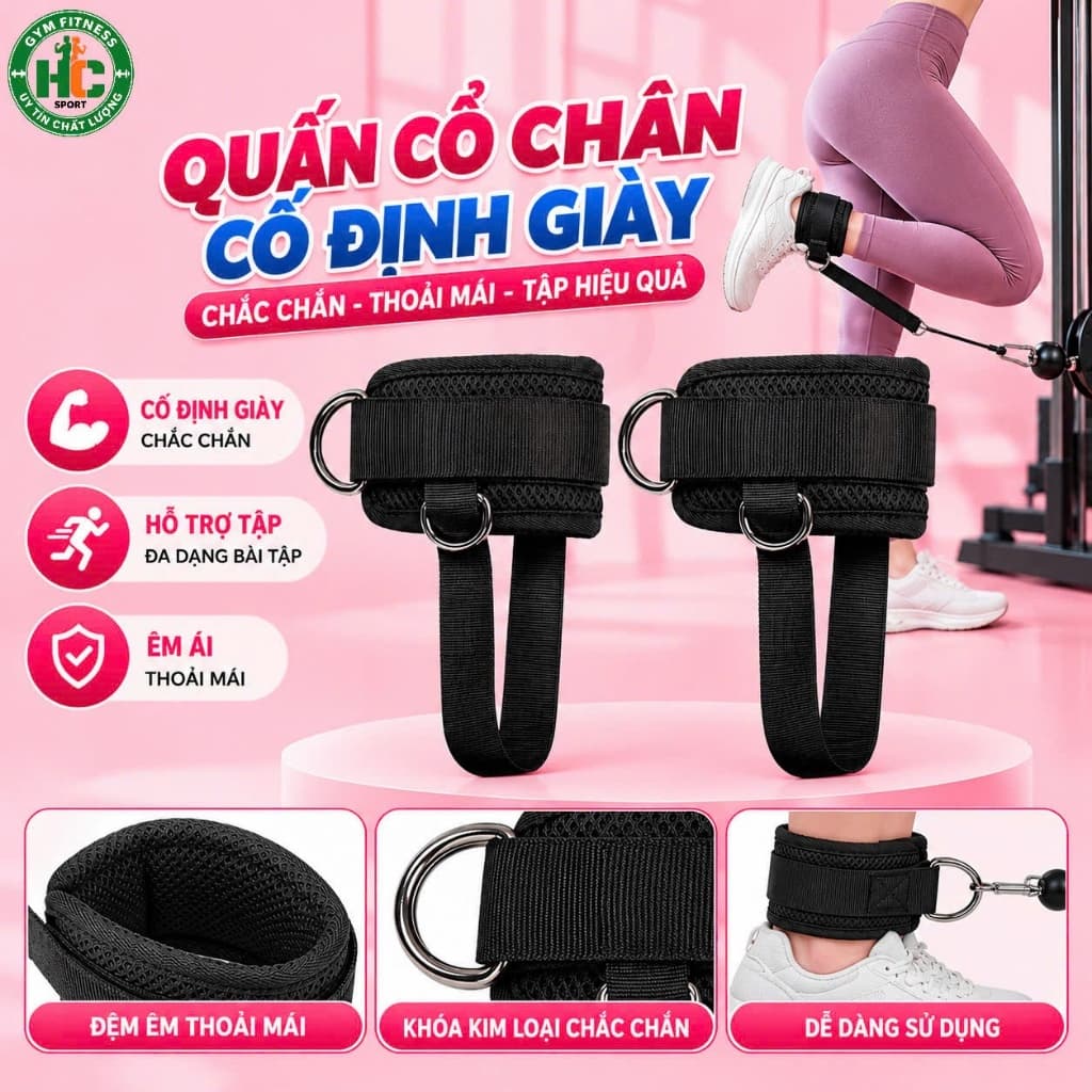Quấn Cổ Chân Có Dây Cố Định Giầy 4 Vị Trí Móc - Kickback Strap Tập Chân Mông Với Cáp Tại Phòng GYM