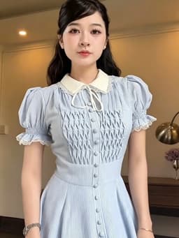 Đầm váy dài, Đầm thiết kế chất Thô sọc dài nút bọc cổ sen cột dây nơ tay búp phối Ren thanh lịch 2