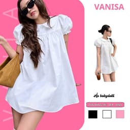 Set Váy Nữ Babydoll Cổ Sen Tay Phồng Form Rộng Kèm Quần Dáng Ngắn Dễ Thương Trắng VANISA VKQ99 1