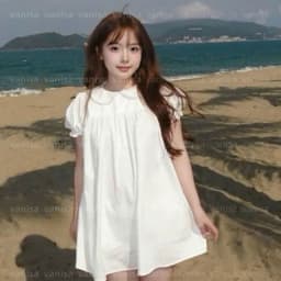 Set Váy Babydoll Nữ Kèm Quần Cổ Sen Tay Phồng Form Rộng Trắng Dáng Ngắn Hot Trend VANISA VKQ99 3