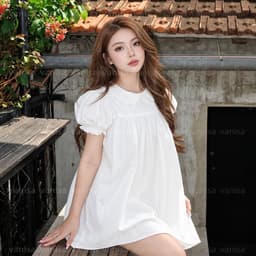 Set Váy Babydoll Nữ Kèm Quần Cổ Sen Tay Phồng Form Rộng Trắng Dáng Ngắn Hot Trend VANISA VKQ99 8