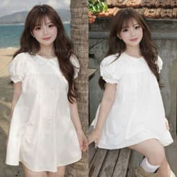 Set Váy Babydoll Nữ Kèm Quần Cổ Sen Tay Phồng Form Rộng Trắng Dáng Ngắn Hot Trend VANISA VKQ99 2