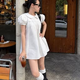 Set Váy Babydoll Nữ Kèm Quần Cổ Sen Tay Phồng Form Rộng Trắng Dáng Ngắn Hot Trend VANISA VKQ99 7