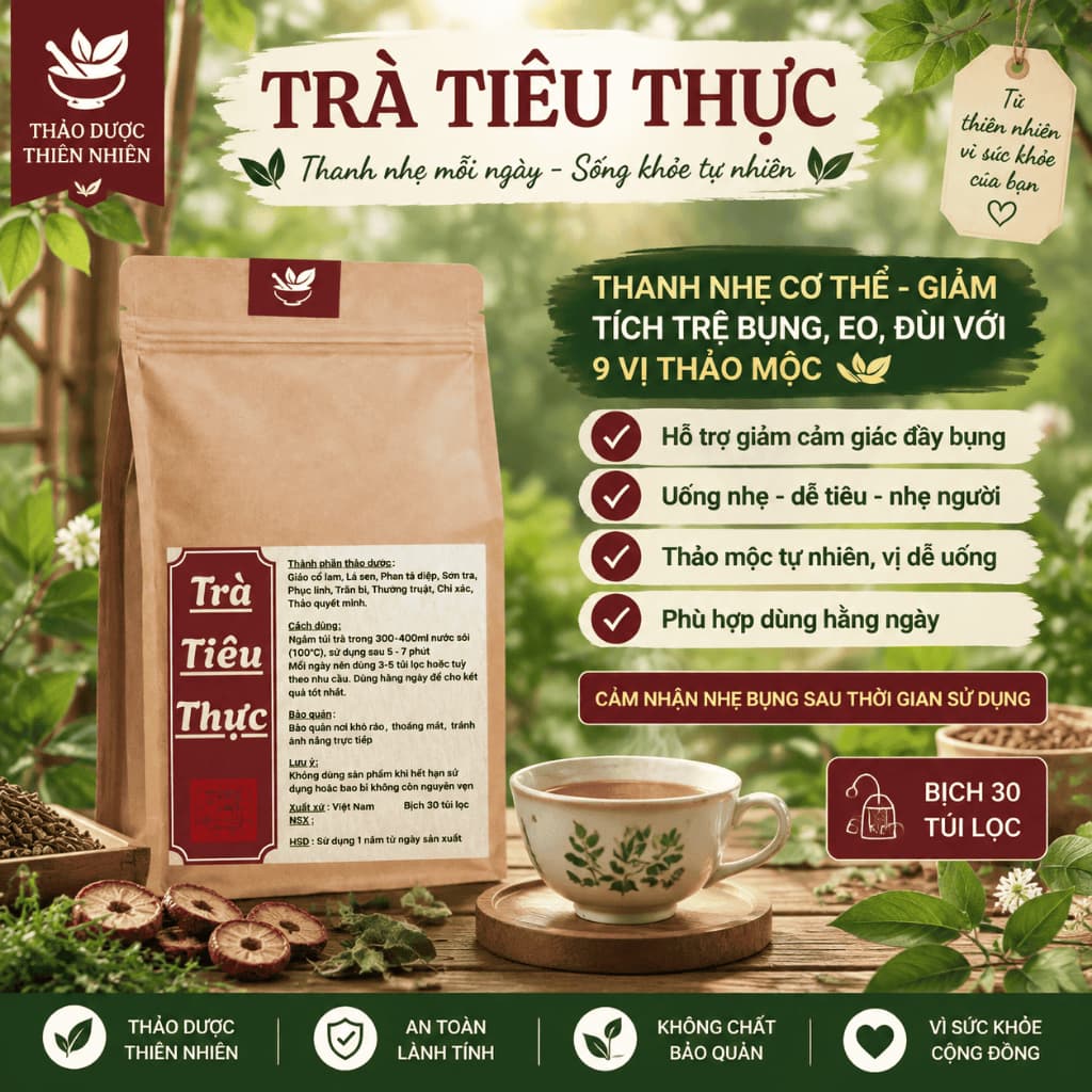 Trà Tiêu Thực Thảo Mộc - Hộp 60 Túi Lọc, Thanh Nhẹ Cơ Thể, Hỗ Trợ Kiểm Soát Vóc Dáng, Nhẹ Bụng Dễ Uống