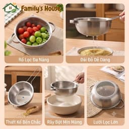 [family's house] Rây Lọc thực phẩm Inox 304, rây lọc gạo, lọc sữa, rây bột, tay cầm dài, chắc chắn 4