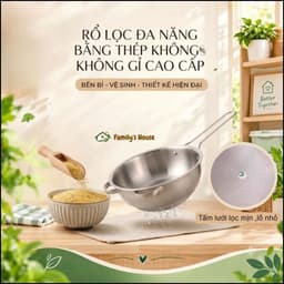 [family's house] Rây Lọc thực phẩm Inox 304, rây lọc gạo, lọc sữa, rây bột, tay cầm dài, chắc chắn 3