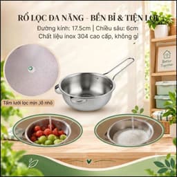 [family's house] Rây Lọc thực phẩm Inox 304, rây lọc gạo, lọc sữa, rây bột, tay cầm dài, chắc chắn 5