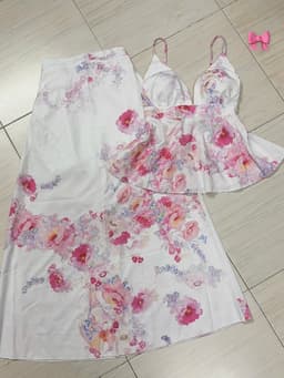 Set váy dài, Set đi biển chất Lụa Hoa áo 2 dây cổ V chiết eo phối chân váy hoa dáng dài trẻ trung 7
