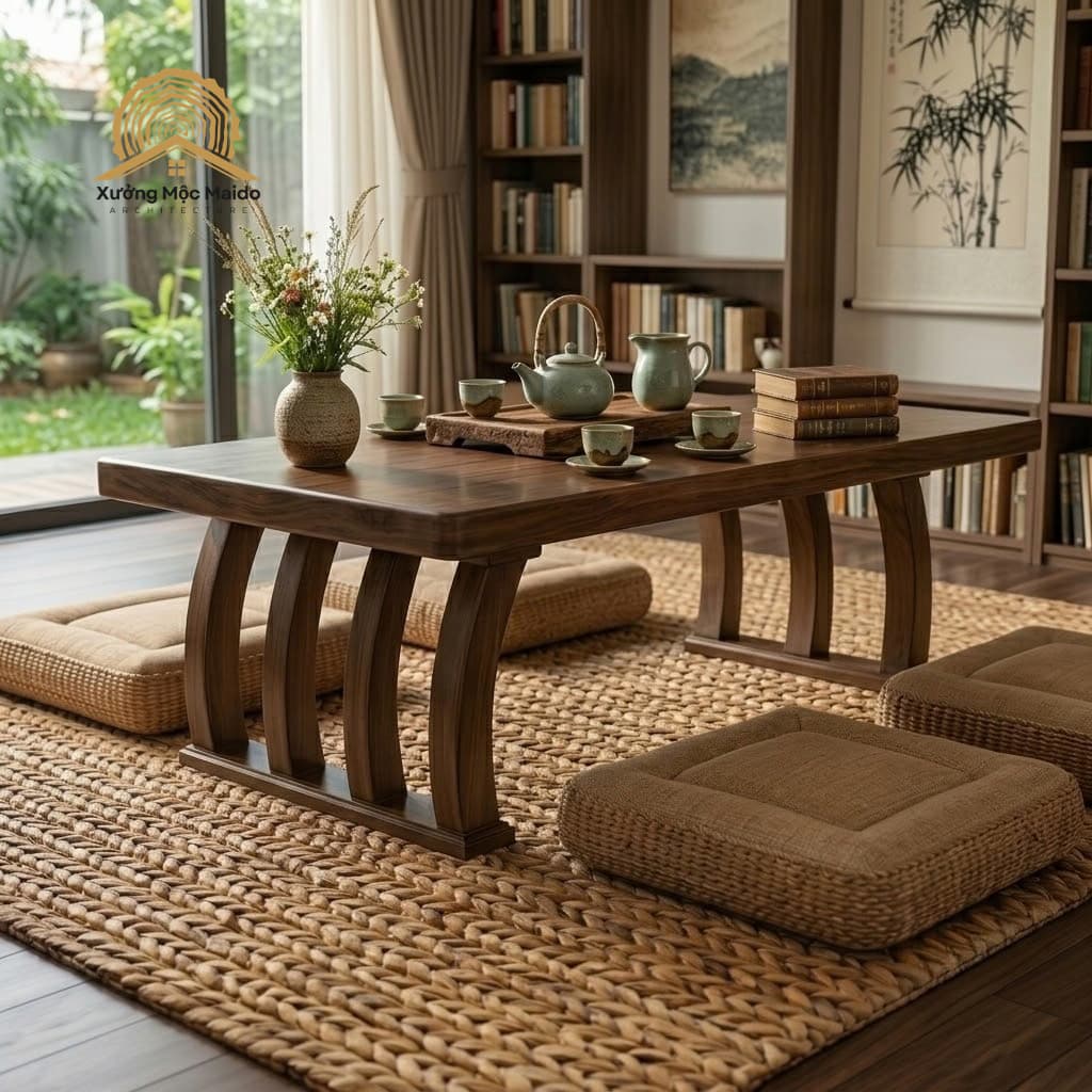 Bàn Trà Bệt Kiểu Nhật Gỗ Tràm Tự Nhiên Ghép Thanh– Bàn Uống Trà, Bàn Sofa, Bàn Phòng Khách